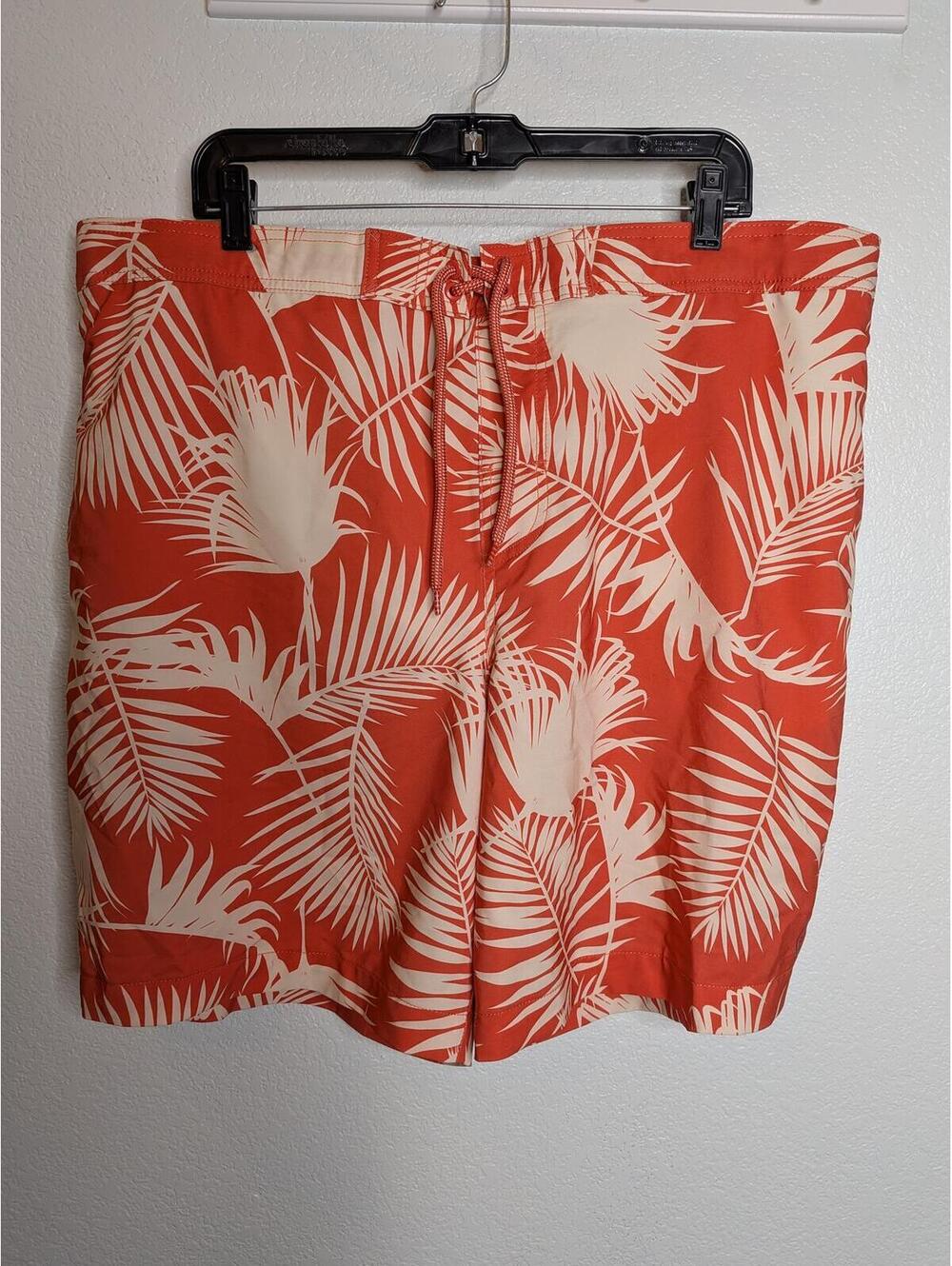Trinity Coast Tropical Palm Leaf Swim Trunks Coral Orange Size 2XL